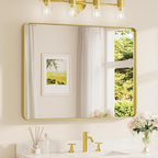 TETOTE 40 x 30 Inch Gold Bathroom Mirror, Brushed Brass Metal Frame Mirror by TETOTE