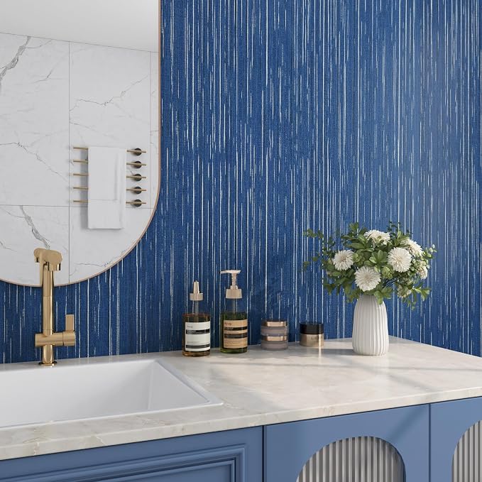 Livelynine 15.8x394 Navy Blue Peel and Stick Wallpaper Dark Indigo Textured - Image 2