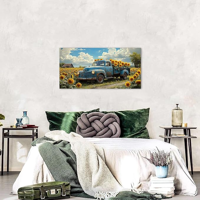 Sunflower Pictures Wall Decor Farmhouse Barn Truck Wall Art Sunflower Field - Image 4