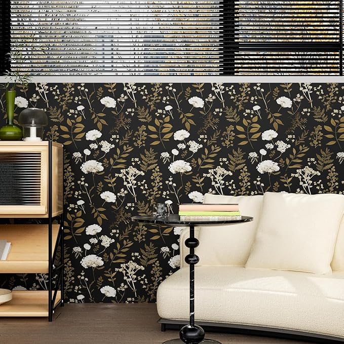 Laatse Dark Floral Wallpaper Peel and Stick Boho Wallpaper 17.5in x 118in - Image 4
