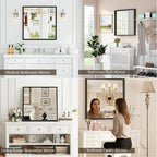 Syndra Square Black Wood Frame Bathroom Mirror, Waterproof Slim Deep Frame - Image 5