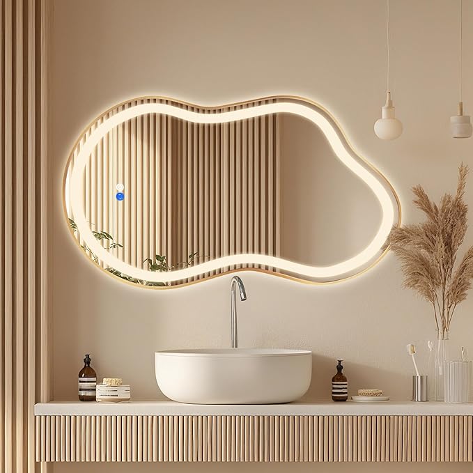 Irregular Led Backlit Bathroom Mirror -24"x36" Single Piece, Asymmetrical Cloud - Image 3