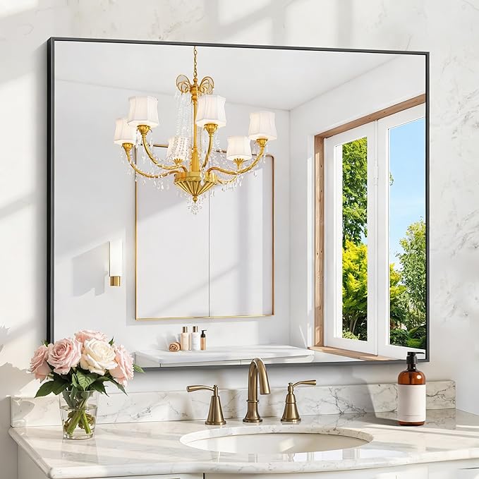 KOCUUY Bathroom Mirror 36"x40", Shatterpoof Large Vanity Mirror, Metal Framed by KOCUUY