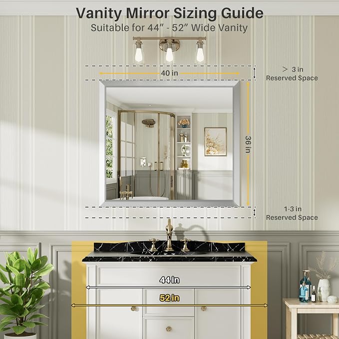 40x36 Inch Brushed Silver Bathroom Mirror - Image 2