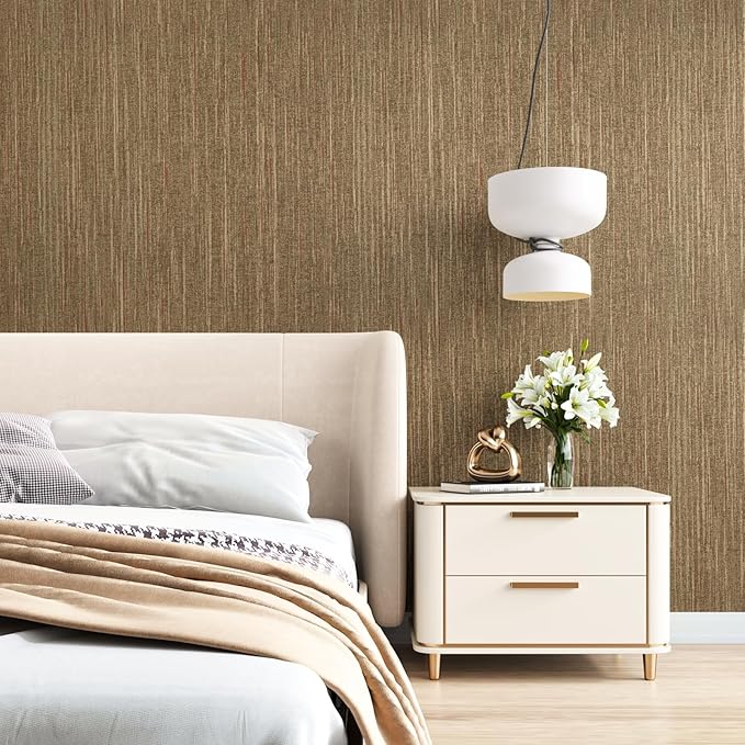 VEELIKE 15.7''x354'' Gold Brown Grasscloth Wallpaper Textured Woven Grass Cloth - Image 5