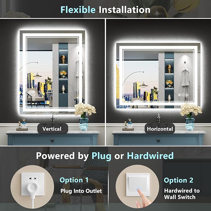 28x36 LED Bathroom Mirror with Lights, Backlit and Front Lit Anti-Fog Lighted - Image 6