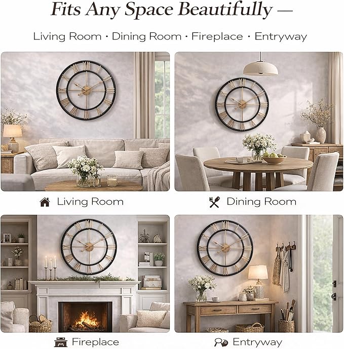 Pytha Sight 24 Inch Large Oversized Farmhouse Modern Decorative Wall Clock - Image 7