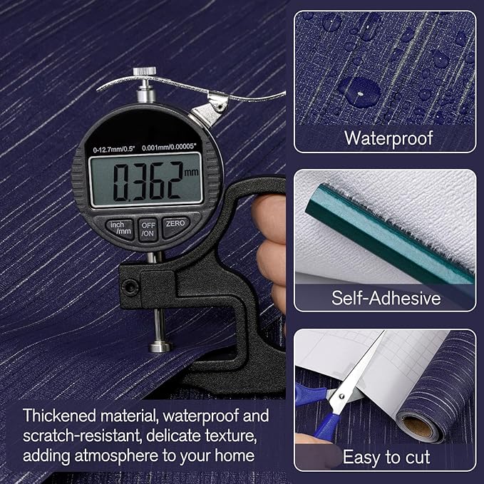 Navy Blue Grasscloth Peel and Stick Wallpaper Vintage Texture Removable - Image 3