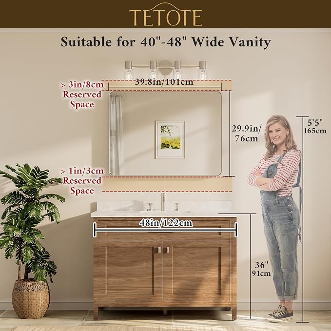TETOTE 40 x 30 Inch Gold Bathroom Mirror, Brushed Brass Metal Frame Mirror - Image 8
