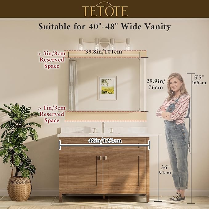 TETOTE 40 x 30 Inch Black Frame Mirror, Bathroom Vanity Mirror - Image 8