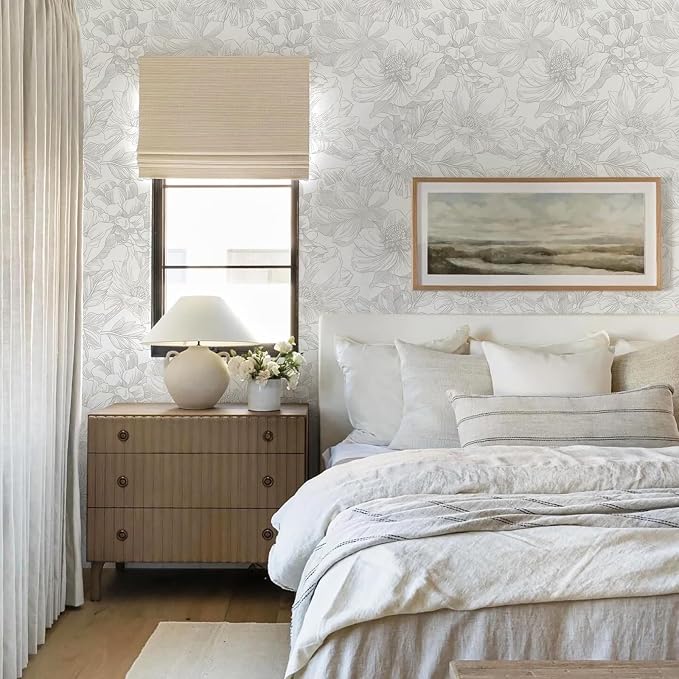 Ismoon Large Floral Peel and Stick Wallpaper Boho White/Grey Contact Paper - Image 4