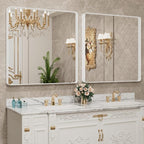 LOAAO 38x38 Inch White Metal Framed Bathroom Mirror - Image 4
