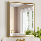 Gold Bathroom Mirror, 30x36 Brushed Gold Bathroom Mirror Beveled Edge, by QUEENFUN