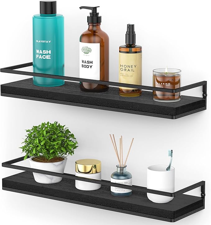 Meangood Floating Shelves Wall Mounted Set of 2, Rustic Wood Wall Storage by Meangood