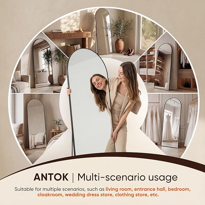 Antok 58" x19” Arched Full Length Floor Mirror, Free Standing/Wall Mount/Leaning - Image 2