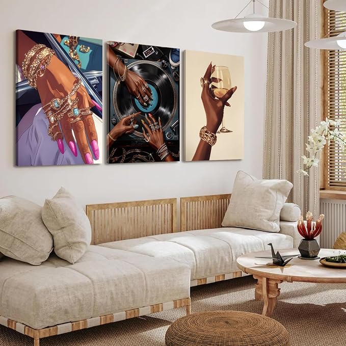 YFvrPt Black Woman Wall Art Set of 3, Trendy African American Women Wall Decor - Image 6