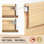 LazBlinds No Tools No Drill Cordless Bamboo Roman Shades, Custom Privacy Light - Image 3
