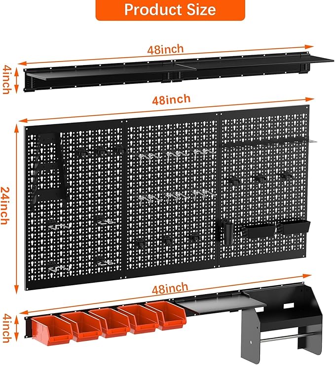 TORACK Metal Pegboard Wall Organizer 4ft Wide, Tool Storage Pegboard System - Image 3