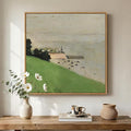 Framed Green Abstract Landscape Wall Art, Modern Minimalist Coastal Canvas by Cuspin