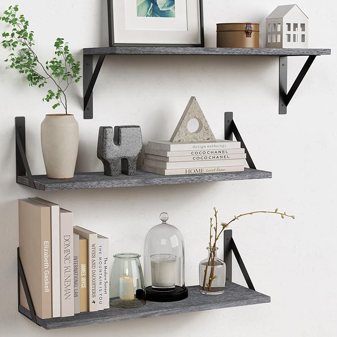 Forbena Gray Floating Shelves Wall Mounted Bookshelf Set of 3, 24 Inches Long 8 by Forbena