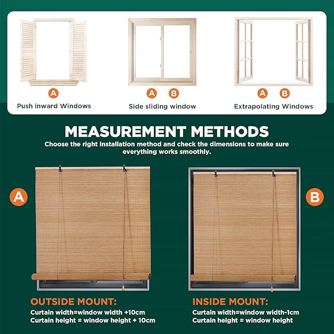 Bamboo Roller Blinds Shades, Outdoor Bamboo Roll Up, Vertical Lifting, - Image 7