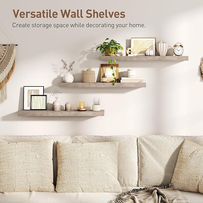 RALGEND Floating Shelves for Wall, 1.5" Thick Wall Shelf Set of 3 - Image 4
