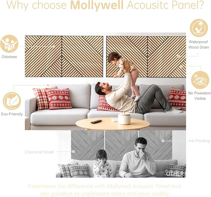 Mollywell Art Acoustic Wall Panels, 24x24 Inch 8 Pack, Wood Veneer, Sound - Image 4