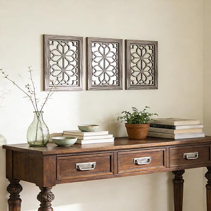 Set of 2 11x15 Inch Rectangular Shatterproof Brown Decorative Wall Mirrors - Image 3