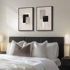 Framed Neutral Abstract Wall Art Set of 2, Minimalist Block Lines Pictures - Image 2