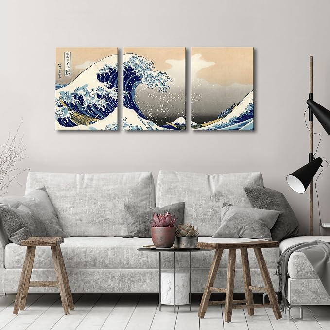 Wieco Art Great Wave of Kanagawa Katsushika Hokusai 3 Piece Modern Canvas - Image 4