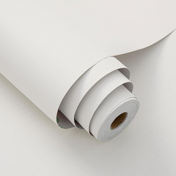 Haimin Fabric Wallpaper Textured Contact Paper White Peel and Stick Faux Linen - Image 2