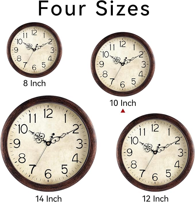KECYET Wall Clock 10 Inch Vintage Wall Clocks Battery Operated Quartz Silent - Image 2