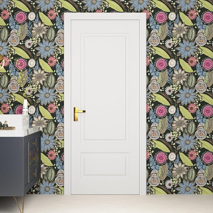Boho Wallpaper Peel and Stick, Dark Green Vintage Floral Contact Paper - Image 7