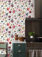 Wallpaper Peel and Stick Floral Wall Paper Removable Waterproof White/Green/Red - Image 4