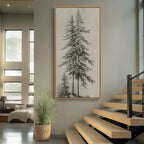 Large Framed Vertical Vintage Pine Tree Wall Art - Image 2