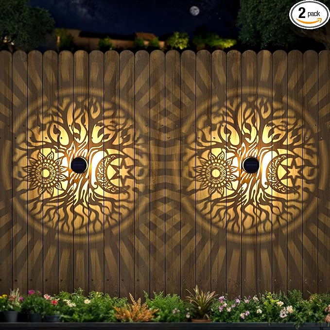 2 Pack Large Solar Fence Lights Metal Solar Powered Outdoor Wall Deck Step by gardencave