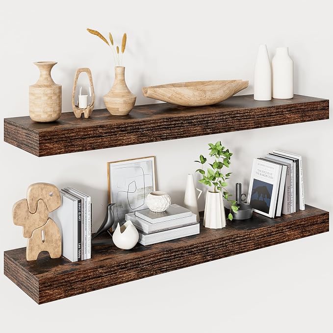 Floating Shelves for Wall 36 Inches Long, 9.3" Deep Rustic Brown Floating Shelf by Heimlove