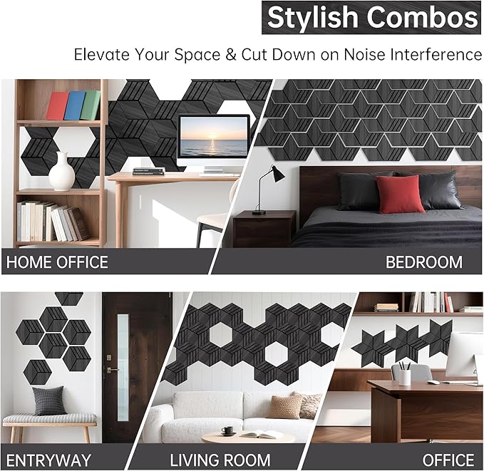 Mollywell Acoustic Panels, PVC Wood-Grain, 14x12 Inch Hexagon Carved Sound - Image 5