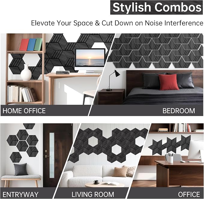 Mollywell Acoustic Panels, PVC Wood-Grain, 14x12 Inch Hexagon Carved Sound - Image 5