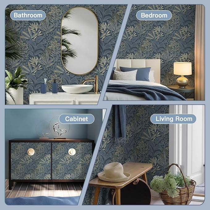 Safiyya Blue Vintage Floral Wallpaper Peel and Stick Contact Paper 17.3" x - Image 5