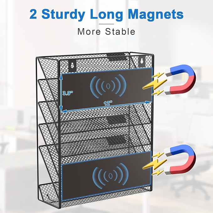 OUTWOLF Magnetic File Holder, 6-Tier Magnetic Wall Hanging File Organizer - Image 2