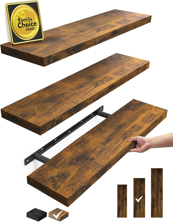 BAYKA Floating Shelves for Wall, 22.5 Inch Rustic Wood Wall Mounted Shelving by Bayka