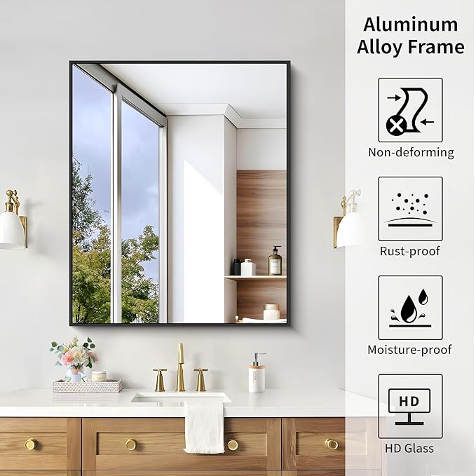 KOCUUY Black Bathroom Mirror, 30x36 Inch Rectangle Mirror - Image 10