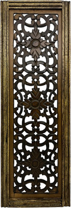 Floral Hand Carved Wooden Wall Panels Set of 2, Rustic Brown Decorative Wall Art - Image 5