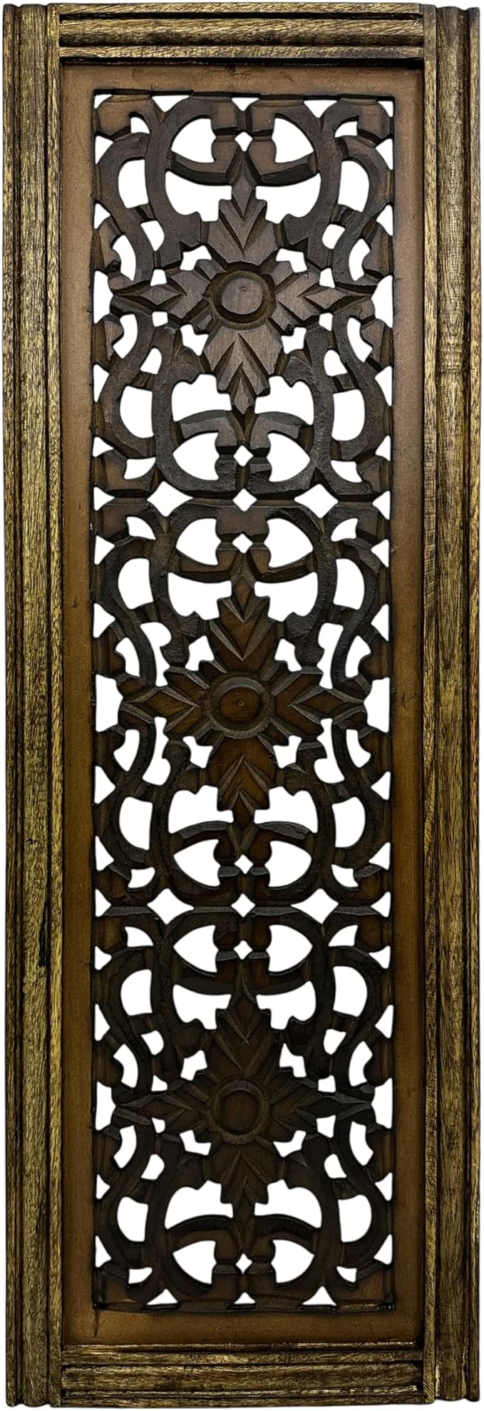 Floral Hand Carved Wooden Wall Panels Set of 2, Rustic Brown Decorative Wall Art - Image 5