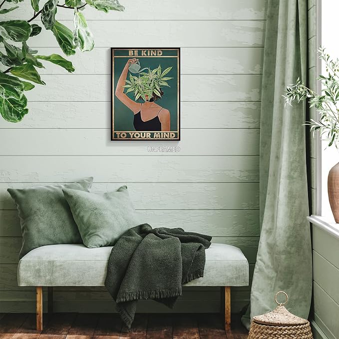 Vintage Be Kind To Your Mind Poster Mental Health Quote Canvas Wall Art Posters - Image 4