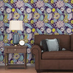 Purple Boho Wallpaper Peel and Stick, Vintage Yellow Floral Contact Paper - Image 6