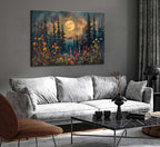 Full Moon Forest Canvas Wall Art Moonlit Pine Tree Mountains and Wildflowers - Image 5