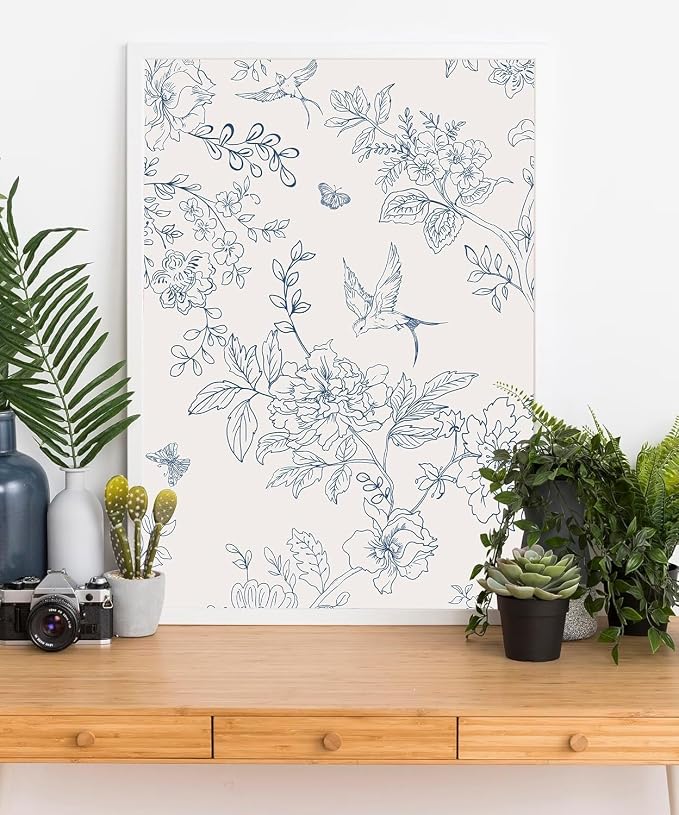 Froluya Cream White and Blue Floral Wallpaper Peel and Stick Wallpaper - Image 7