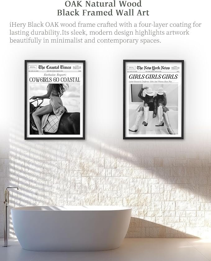 iHery Premium Natural Black OAK Wood 12x16in Cowgirls Go Coastal Trendy Framed - Image 6